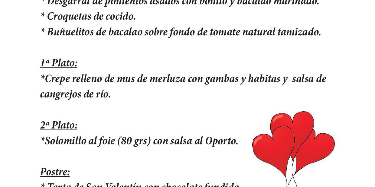 Menú San Valentín 2019